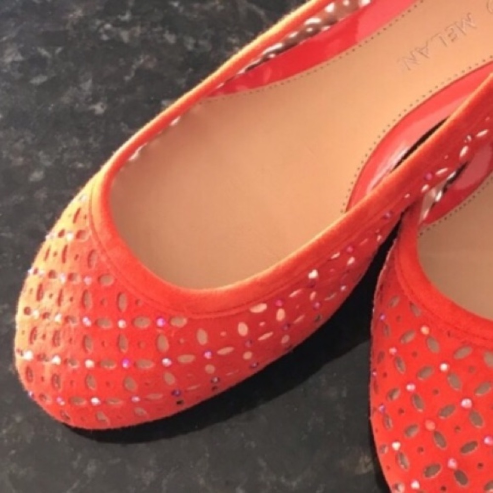 Antonio Melanie 6M orange suede laxer cut mesh flats with sparkle crystal studs - Picture 2 of 11